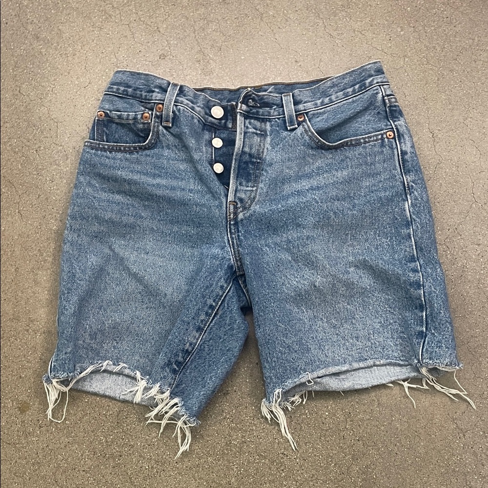 Levi's Medium Blue High-Rise Button-Fly Cutoff Jean Shorts